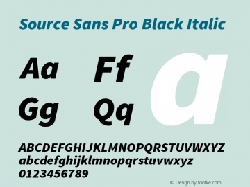 Source Sans Pro Black Italic Version 1.050;PS Version 1.000;hotconv 1.0.70;makeotf.lib2.5.5900 Font Sample