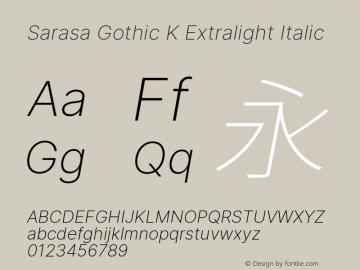 Sarasa Gothic K Extralight Italic Version 0.12.3; ttfautohint (v1.8.3) Font Sample