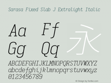 Sarasa Fixed Slab J Extralight Italic  Font Sample