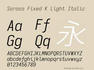 Sarasa Fixed K Light Italic Version 0.12.3; ttfautohint (v1.8.3) Font Sample