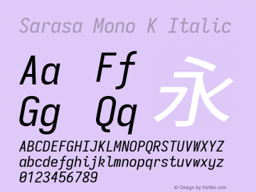 Sarasa Mono K Italic Version 0.12.3; ttfautohint (v1.8.3) Font Sample
