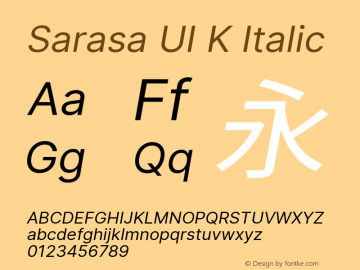 Sarasa UI K Italic Version 0.12.3; ttfautohint (v1.8.3) Font Sample