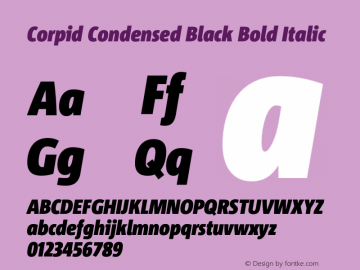 Corpid Condensed Black Italic Version 2.001 Font Sample