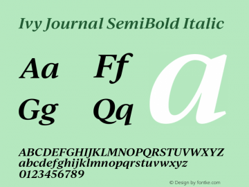 IvyJournal-SemiBoldItalic Version 1.001 Font Sample