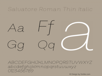 Salvatore Roman Thin Italic Version 1.000;PS 001.000;hotconv 1.0.88;makeotf.lib2.5.64775 Font Sample