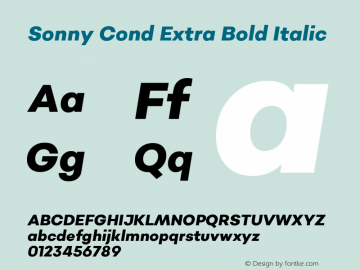 Sonny Cond Extra Bold Italic Version 1.000;PS 001.000;hotconv 1.0.88;makeotf.lib2.5.64775 Font Sample