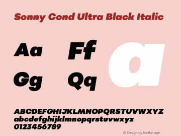 Sonny Cond Ultra Black Italic Version 1.000;PS 001.000;hotconv 1.0.88;makeotf.lib2.5.64775 Font Sample