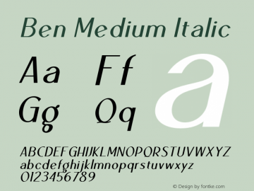 Ben-MediumItalic Version 1.000 Font Sample