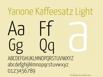 Yanone Kaffeesatz Light Version 2.001; ttfautohint (v1.8.1.43-b0c9) Font Sample