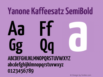 Yanone Kaffeesatz SemiBold Version 2.001; ttfautohint (v1.8.1.43-b0c9) Font Sample