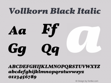 Vollkorn Black Italic Version 5.000 Font Sample