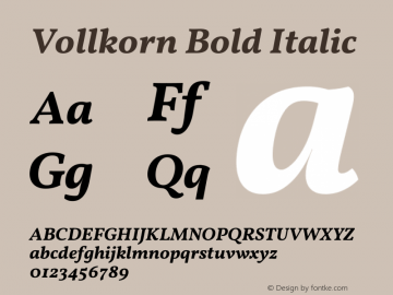 Vollkorn Bold Italic Version 5.000 Font Sample