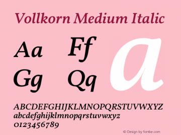 Vollkorn Medium Italic Version 5.000 Font Sample