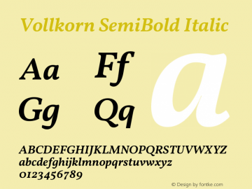 Vollkorn SemiBold Italic Version 5.000 Font Sample