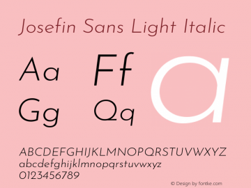 Josefin Sans Light Italic Version 2.000 Font Sample