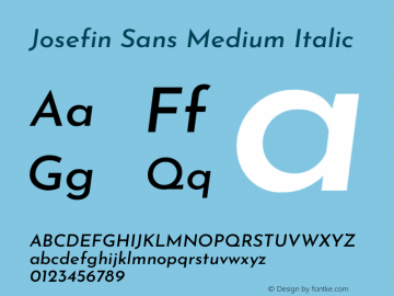 Josefin Sans Medium Italic Version 2.000 Font Sample