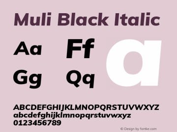 Muli Black Italic Version 2.100; ttfautohint (v1.8.1.43-b0c9)图片样张