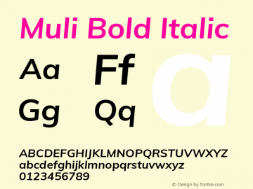 Muli Bold Italic Version 2.100; ttfautohint (v1.8.1.43-b0c9)图片样张