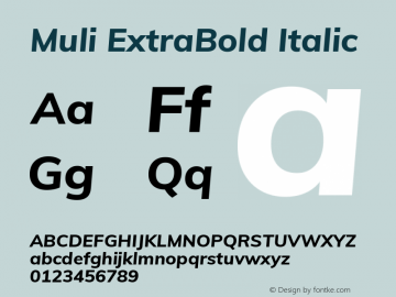 Muli ExtraBold Italic Version 2.100; ttfautohint (v1.8.1.43-b0c9)图片样张