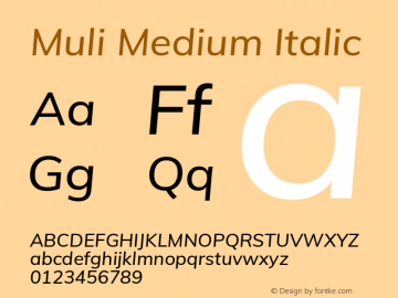 Muli Medium Italic Version 2.100; ttfautohint (v1.8.1.43-b0c9)图片样张