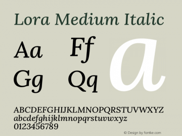 Lora Medium Italic Version 3.000 Font Sample