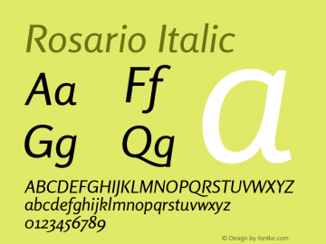 Rosario Italic Version 1.101; ttfautohint (v1.8.1.43-b0c9) Font Sample