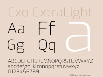 Exo ExtraLight Version 2.000 Font Sample