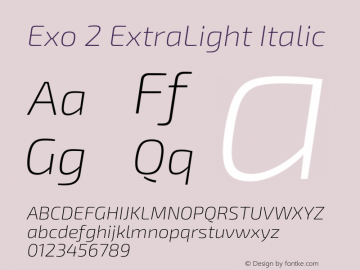 Exo 2 ExtraLight Italic Version 2.000图片样张