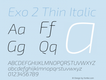 Exo 2 Thin Italic Version 2.000 Font Sample