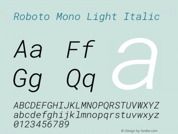 Roboto Mono Light Italic Version 3.000 Font Sample