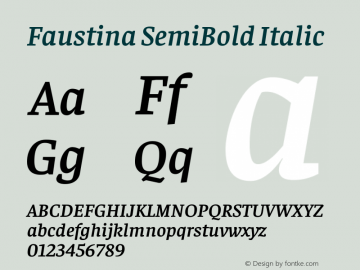 Faustina SemiBold Italic Version 1.100; ttfautohint (v1.8.1.43-b0c9) Font Sample