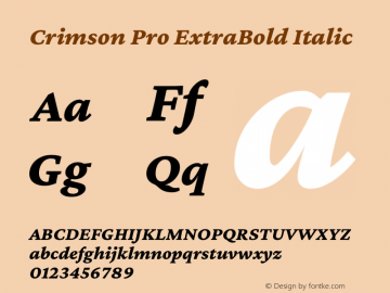 Crimson Pro ExtraBold Italic Version 1.002 Font Sample