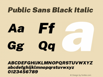 Public Sans Black Italic Version 1.007 Font Sample