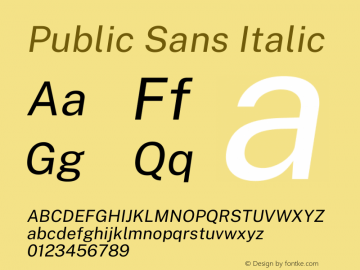 Public Sans Italic Version 1.007 Font Sample
