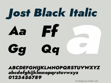 Jost Black Italic Version 3.600 Font Sample
