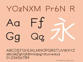 YOzNXM Pr6N R Version 15.01 Font Sample