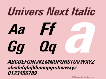 Univers Next Heavy Condensed Italic Version 1.00图片样张