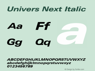 Univers Next Heavy Extended Italic Version 1.00 Font Sample