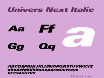 Univers Next XBlack Extended Italic Version 2.00 Font Sample