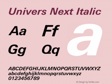 Univers Next Bold Italic Version 1.00 Font Sample