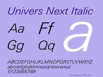 Univers Next Light Italic Version 1.00 Font Sample