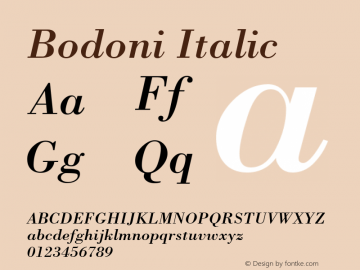 Bodoni Italic 19: 12582: 1998 Font Sample