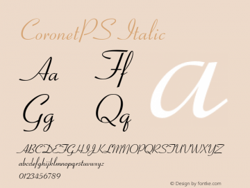 CoronetPS Italic Version 2.02 Font Sample