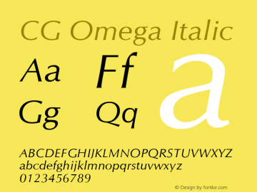 CG Omega Italic Version 2.02 Font Sample