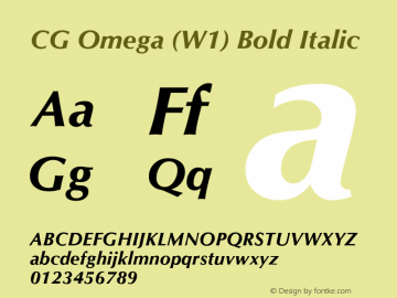 CG Omega (W1) Bold Italic 19: 92511 Font Sample