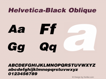 Helvetica-Black Oblique Version 2.02 Font Sample