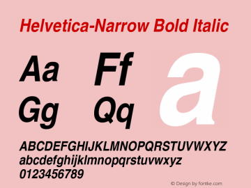 Helvetica-Narrow Bold Italic 19: 13729 Font Sample