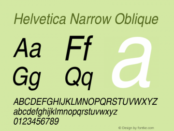 Helvetica Narrow Oblique Version 2.02 Font Sample