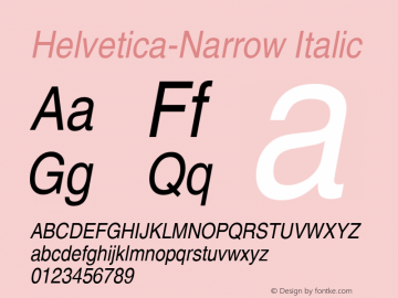 Helvetica-Narrow Italic 19: 13727 Font Sample