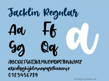 Jacklin Version 1.00;July 3, 2020;FontCreator 11.5.0.2430 64-bit Font Sample